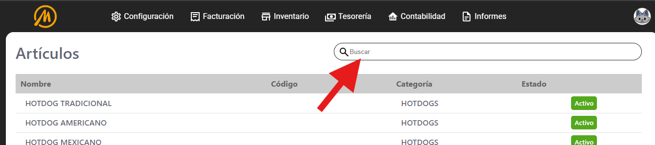 Pantalla de ejemplo
